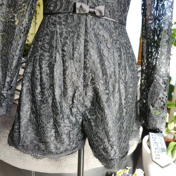 Anthropologie Long Sleeve Lace Romper In Black Size  6 - Picture 10 of 15
